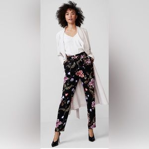 EXPRESS Black Floral Print High Waisted Tapered Leg Ankle Length Pants